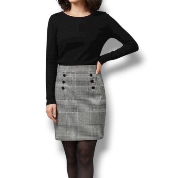 H&M Skirt Metal Back Zipper Classic Black White Houndstooth Plaid Above Knee 12 - Picture 1 of 16